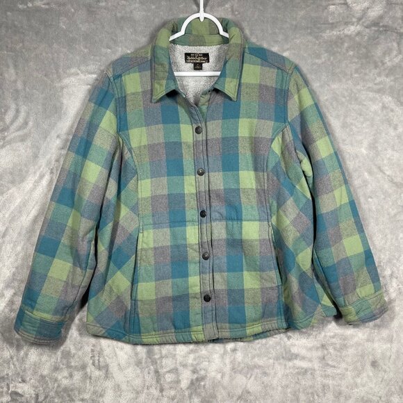 Noble Outfitters Flannel Jacket Sherpa Lining Blue Green Metal Button Womens XL - Picture 1 of 7
